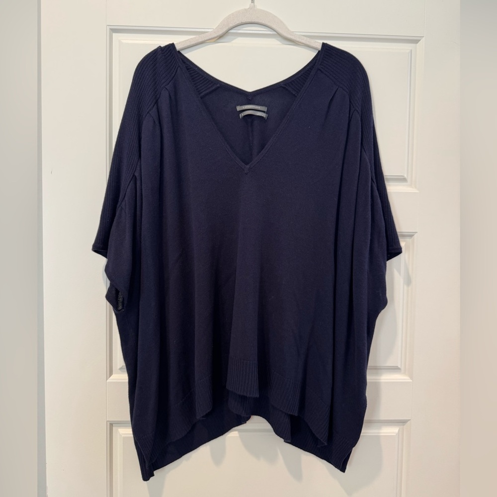 Anthropologie M Navy Oversized V Neck Sweater